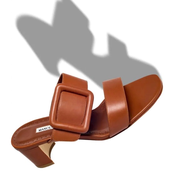 MANOLO BLAHNIK TITUBANEW Brown Nappa Leather Open Toe Mules US 9 - Picture 1 of 9